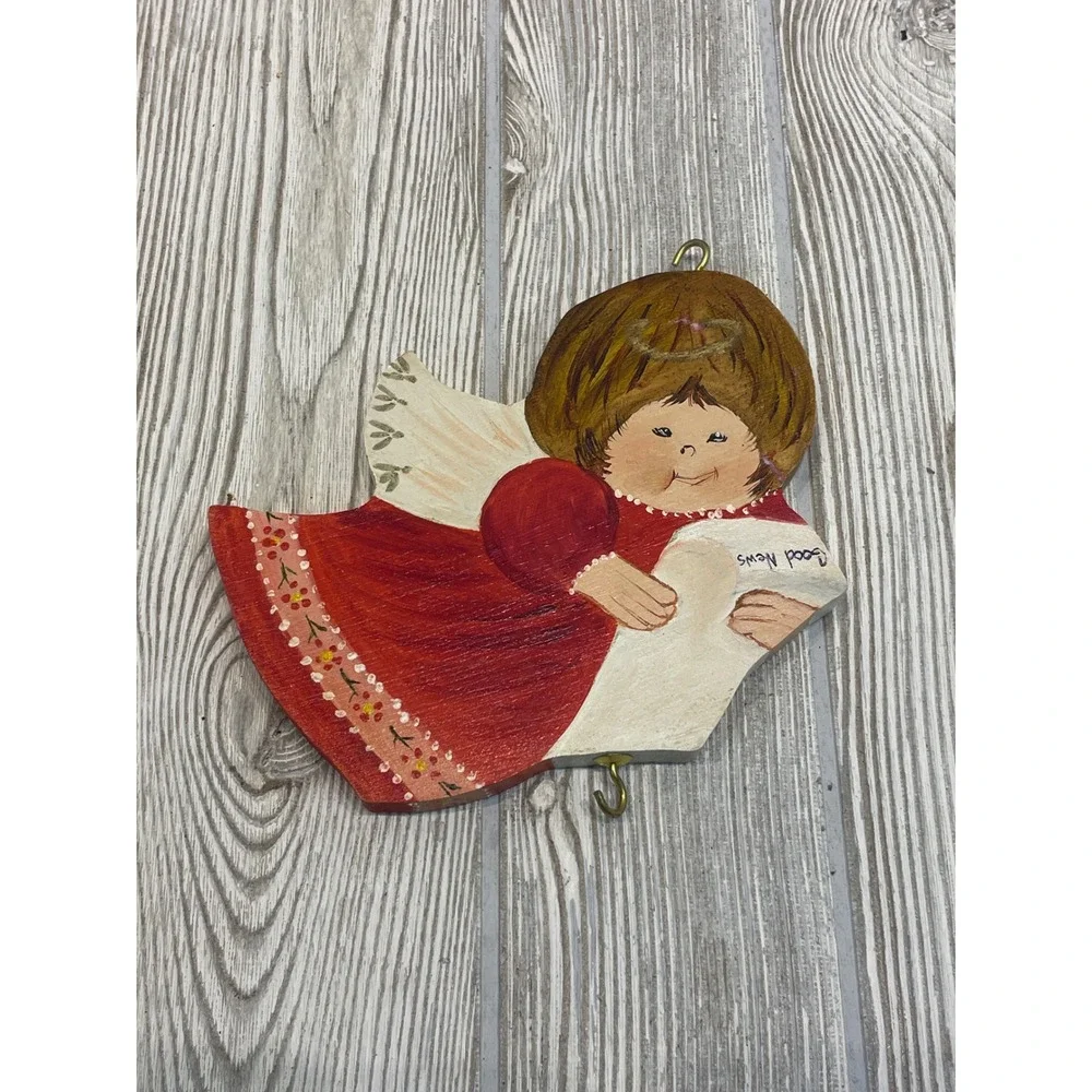 Vintage Hand Painted Wooden Angel Ornaments Set of 3 Folk Art Christmas Decor